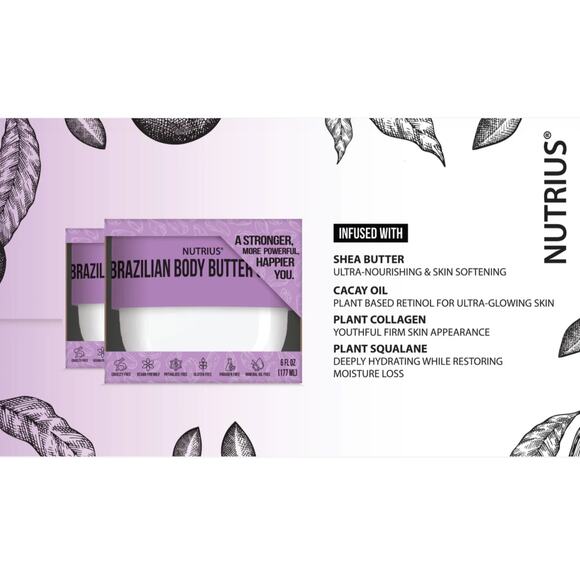 New! Nutrius Brazilian Body Butter Cream Botanical Bliss , 6 FL OZ - Picture 2 of 5